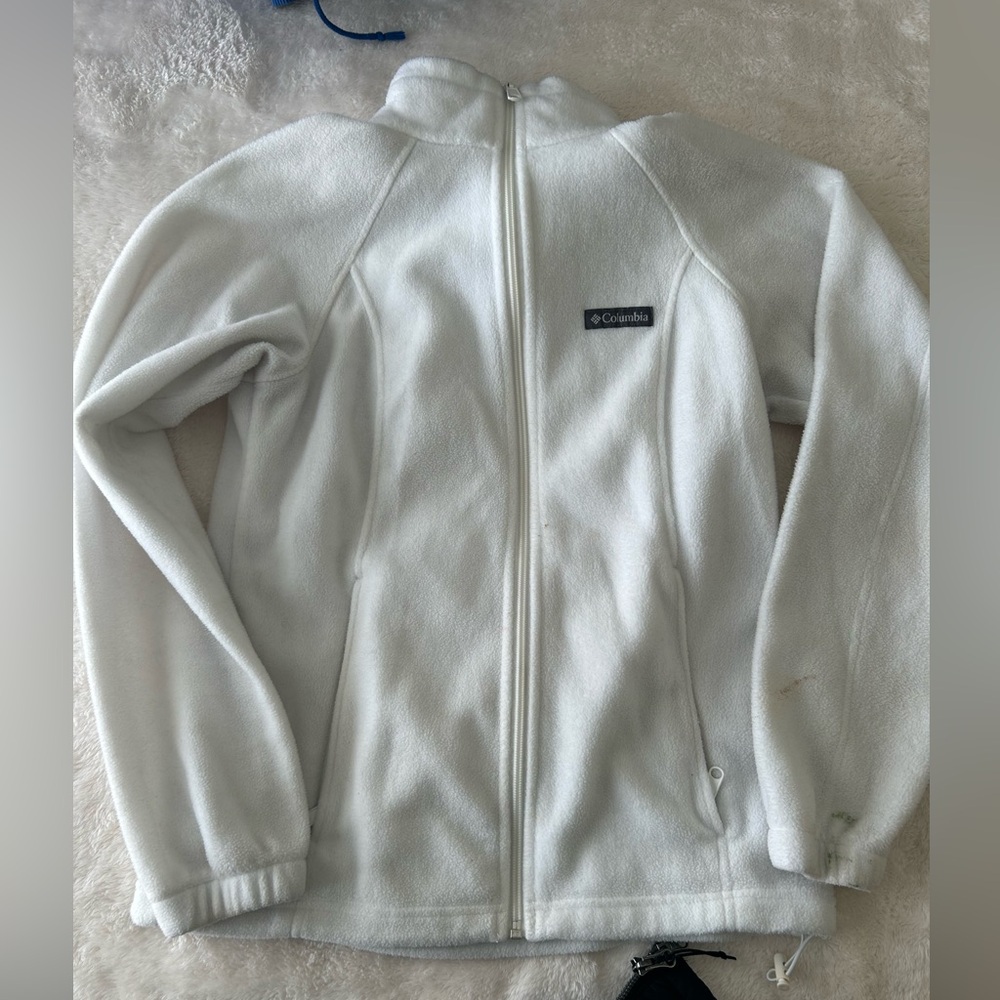 White fleece jacket-light staining  #fleecejacket